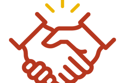 Pictogramme orange et jaune représentant 2 mains qui se serrent - Agrandir l'image, fenêtre modale