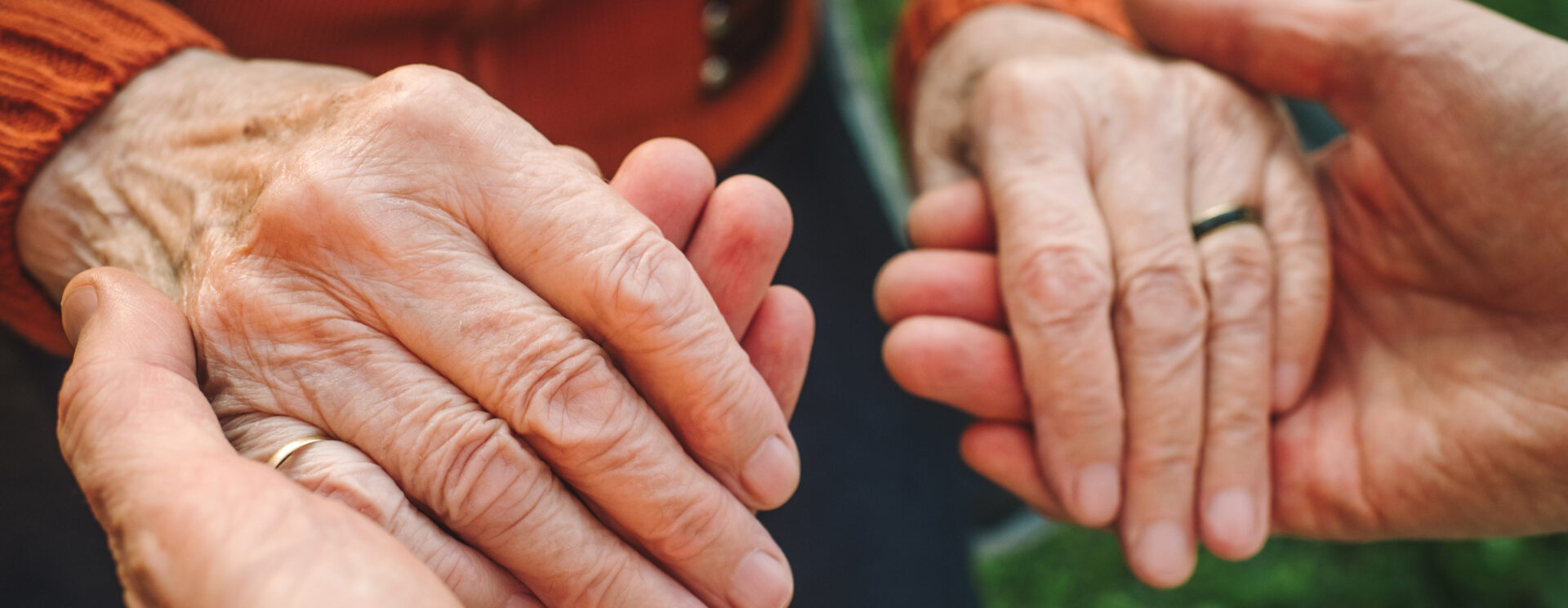 En gros plan, les mains d'une personne âgée dans les mains d'une personne plus jeune.