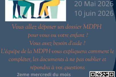 Invitation à des réunions d'information collective pour les personnes qui souhaitent déposer un dossier à la MDPH. Les prochaines dates sont le 8 avril, le 20 mai et le 10 juin, toujours à 14h à la MDPH, 29 bis avenue commandant Dumont à Gap. - Agrandir l'image, fenêtre modale